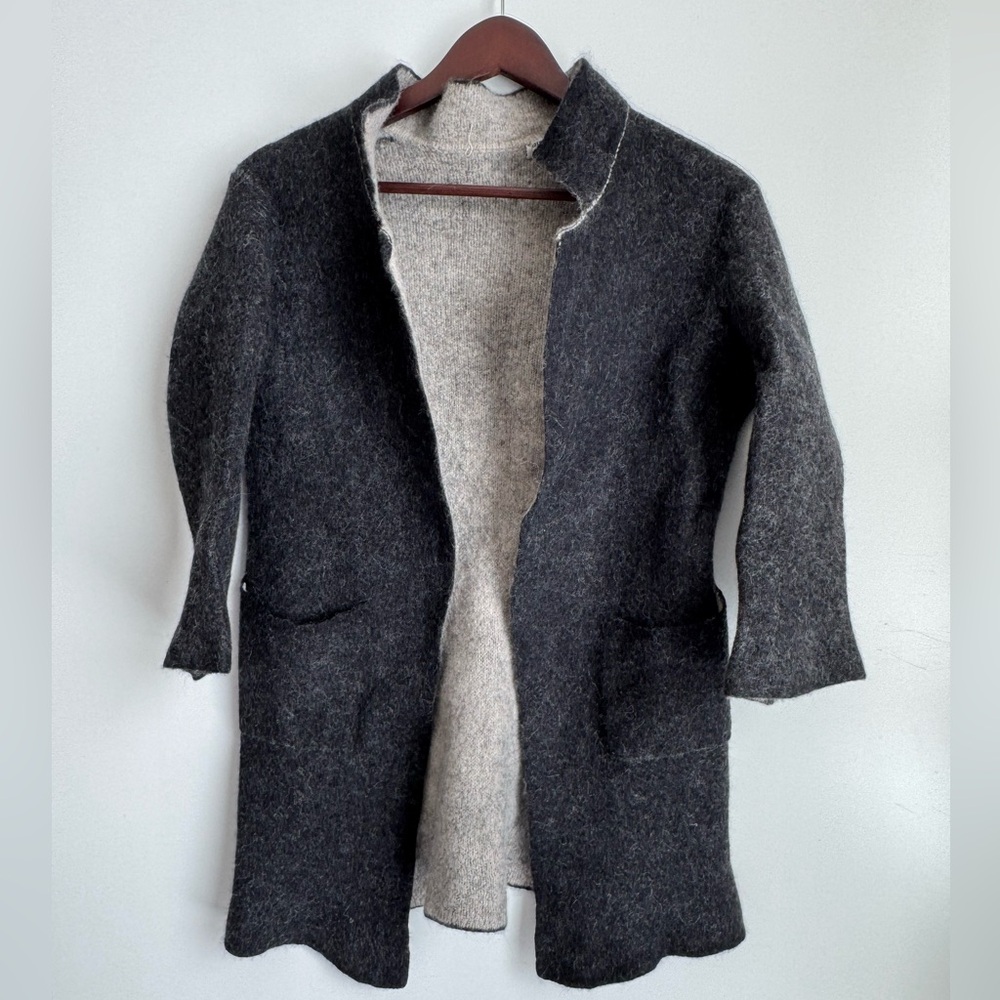 Peruvian Connection Gray Black‎ Cardigan Jacket 100% Royal Alpaca Medium knit